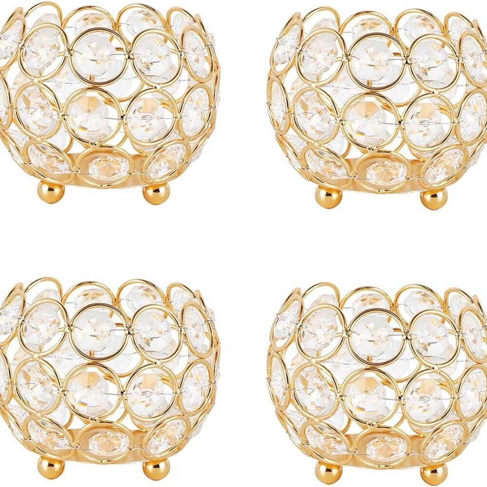 Gold Crystal Votive Candle Holders for Table Tenterpiece,Small Bowl/Ball Tealigh